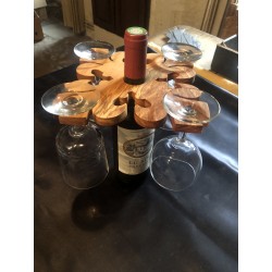 Porte bouteille 4 verres en olivier