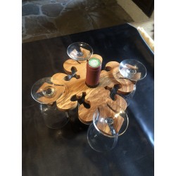 Porte bouteille 4 verres en olivier