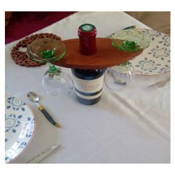 Porte bouteille et 2 verres en merisier