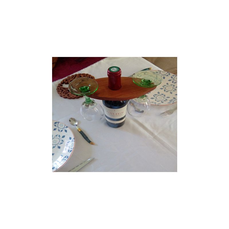 Porte bouteille et 2 verres en merisier
