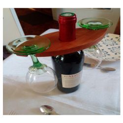 Porte bouteille et 2 verres en merisier