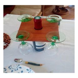 Porte bouteille et 4 verres en merisier - Carré