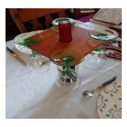 Porte bouteille et 4 verres en merisier - Carré
