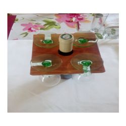 Porte bouteille et 4 verres en merisier - Carré