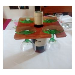 Porte bouteille et 4 verres en merisier - Carré
