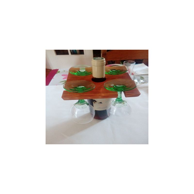 Porte bouteille et 4 verres en merisier - Carré