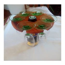 Porte bouteille et 6 verres en merisier
