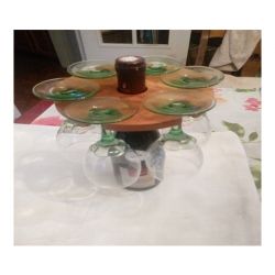 Porte bouteille et 6 verres en merisier