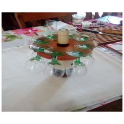 Porte bouteille et 8 verres en merisier