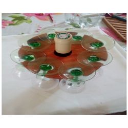 Porte bouteille et 8 verres en merisier